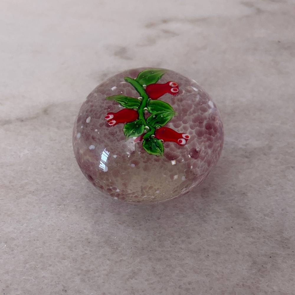 Decorative Glass Paperweight with Red and Green Design